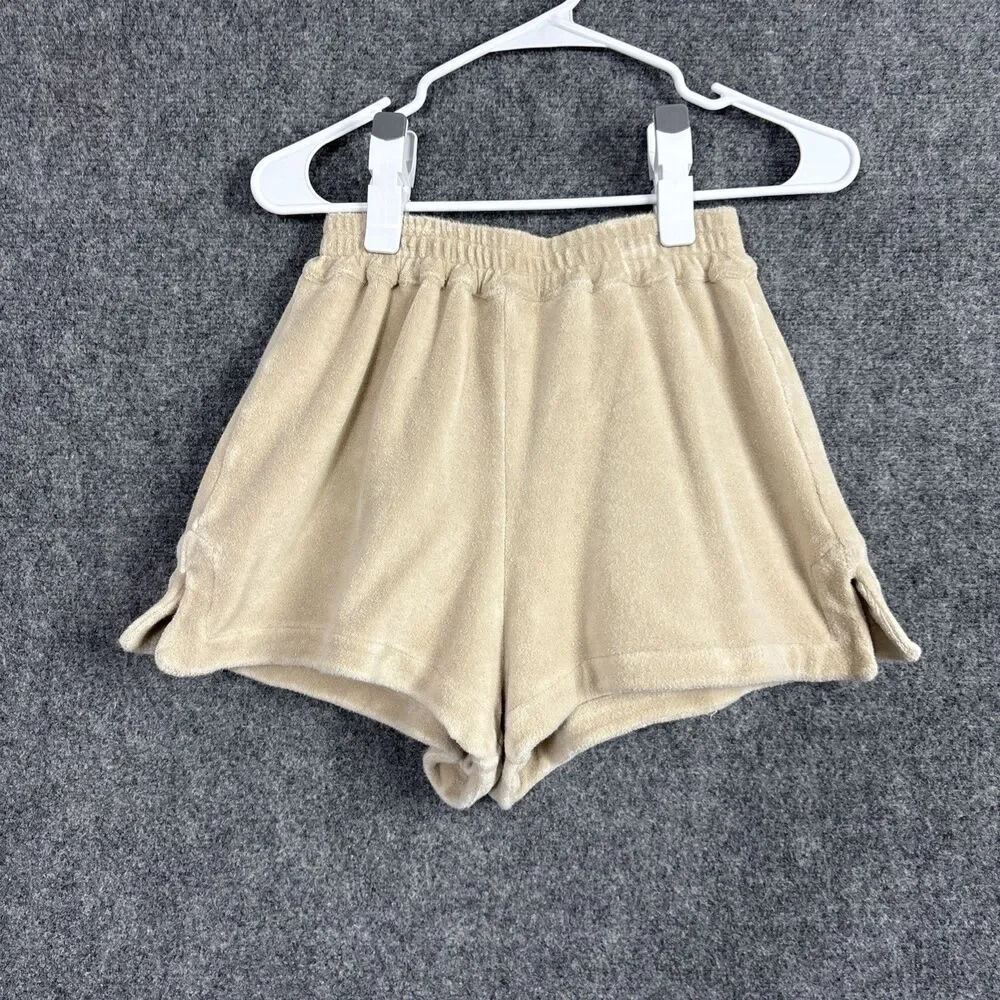 Frankies Bikinis Shorts Womens Size M Beige Coco Terry Pool Lounge Beach - Picture 1 of 10